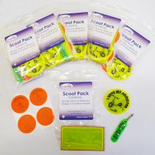 Scoot stickers and zip clips in a pack.