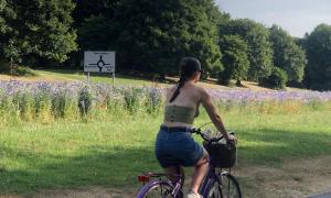 Girl pedalling .