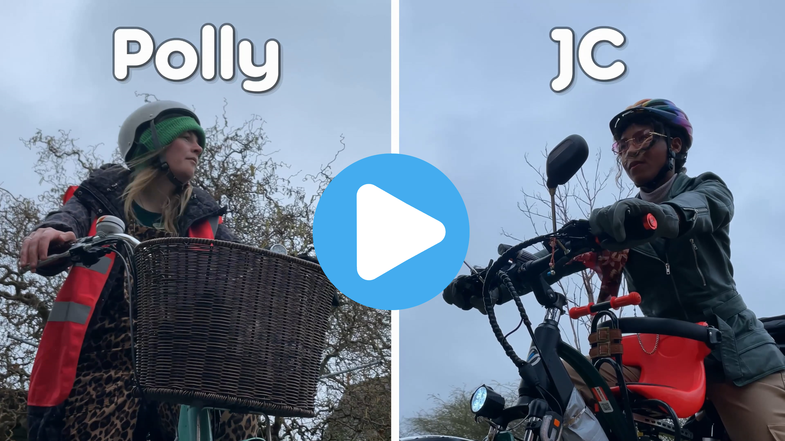 Polly and JC video v play button.
