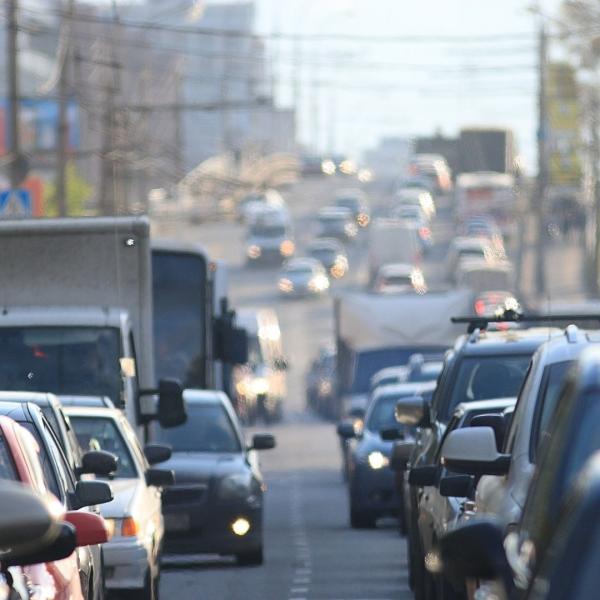 Cars in traffic.