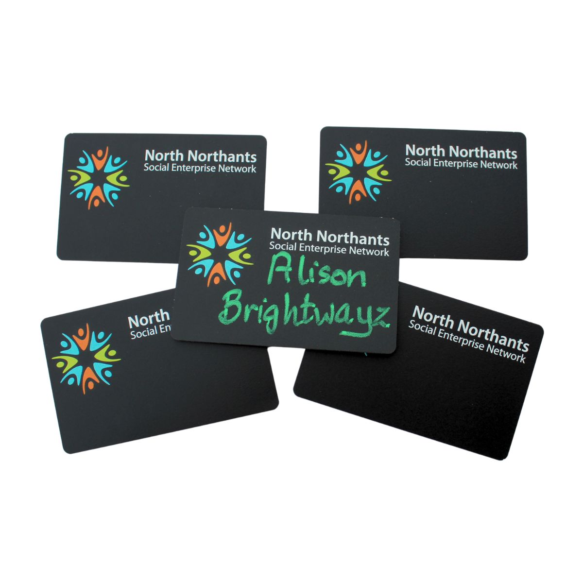 Badges x 5 with chalked example.