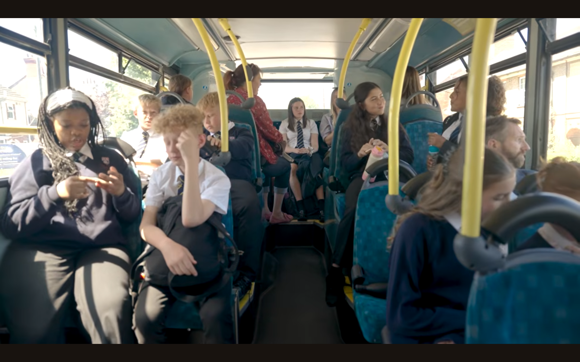 Sittign on the bus.