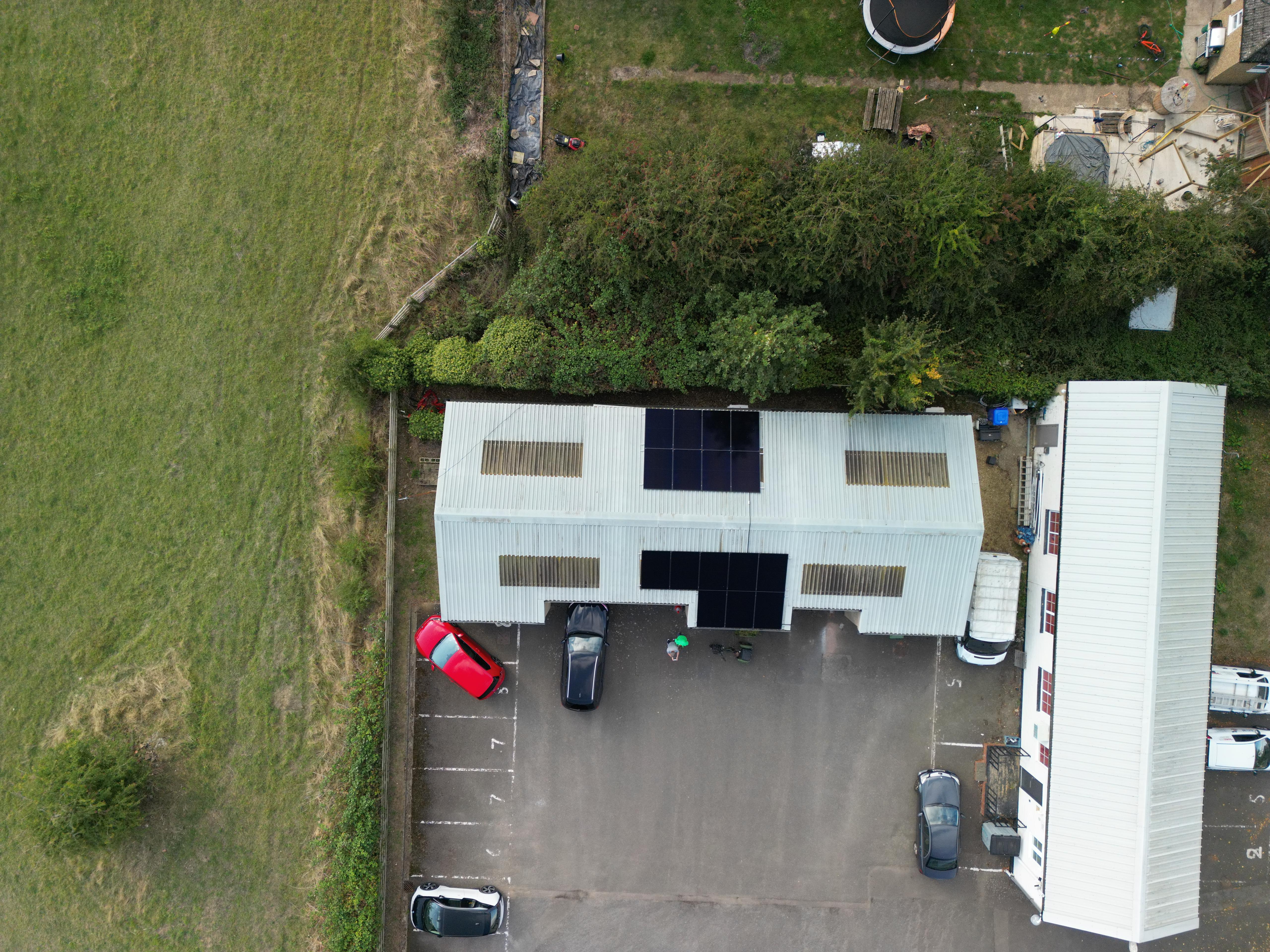 Drone image of solar panels.