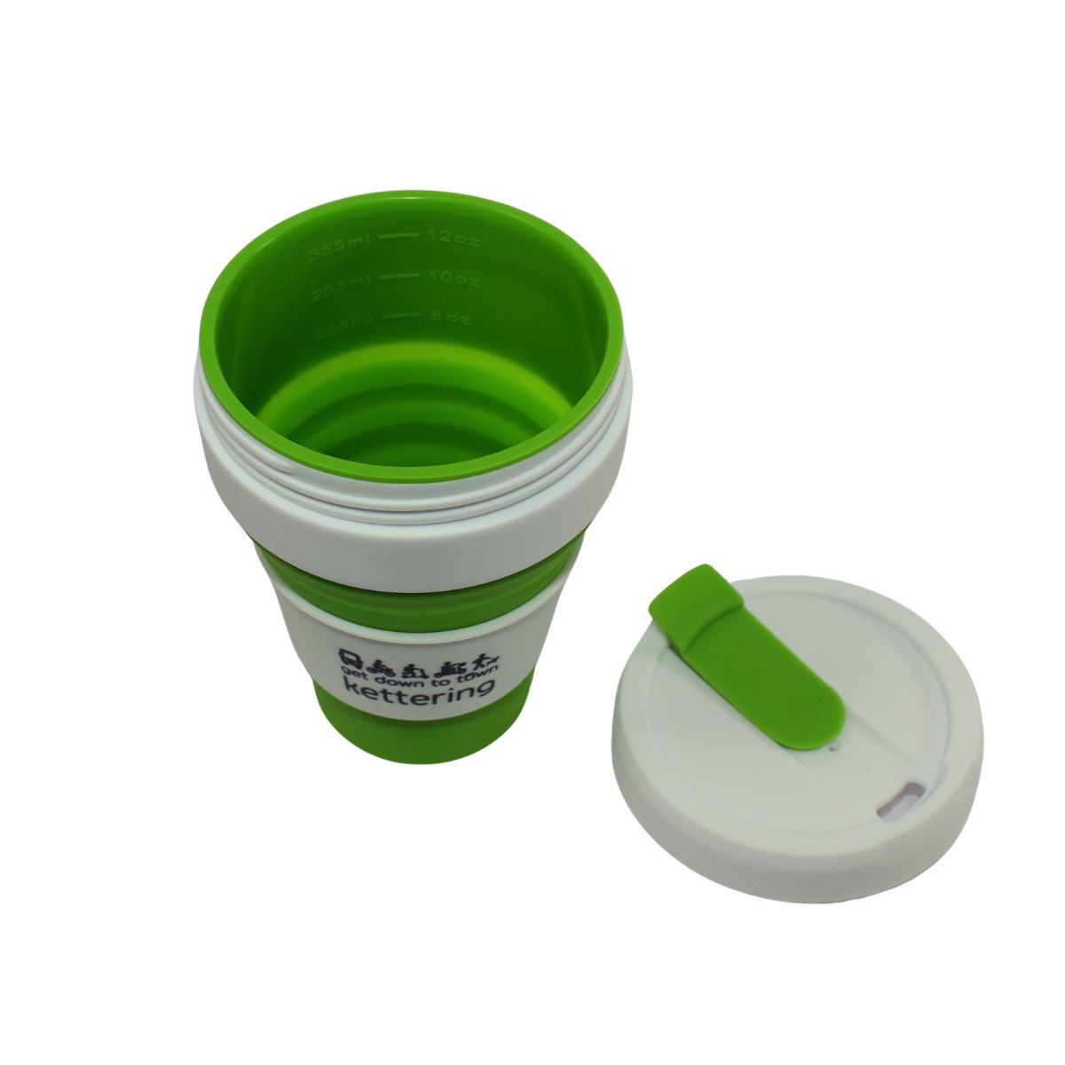 Collapsible Cup, with lid off showing measurements in millilitre and fluid ounces