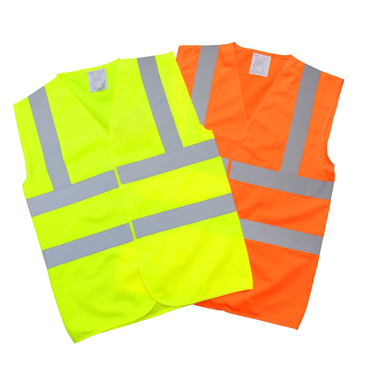 yellow and orange high vis waistcoats