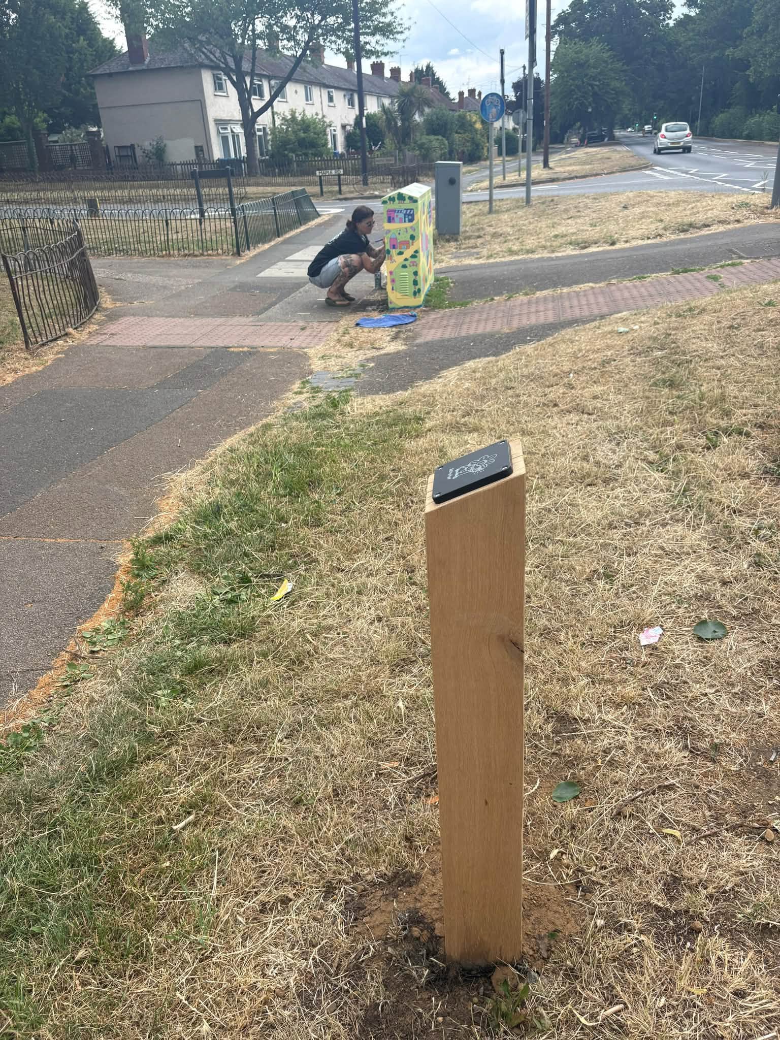 Art on the route launch, box being painted and rubbing box.