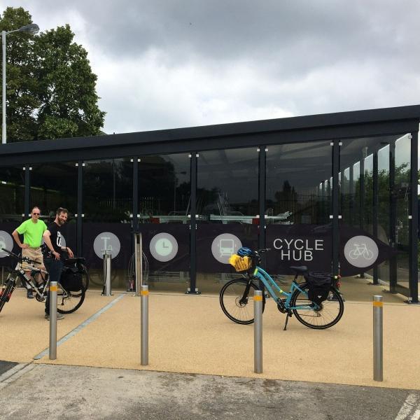 Covered cycle hub parking.