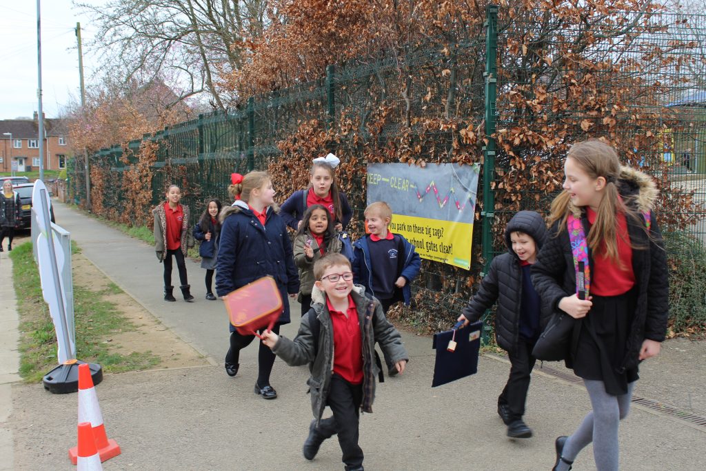 Kids walking to school.